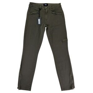 Paige Daryn Zip Ankle Skinny Pants Olive Leaf Green Moto Utility 28 NEW